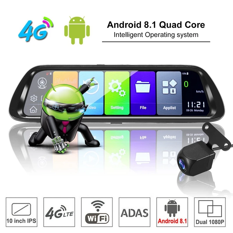 Android 8 1 Видеорегистраторы для автомобилей GPS камера-навигатор 10 дюймов Full HD 1080P