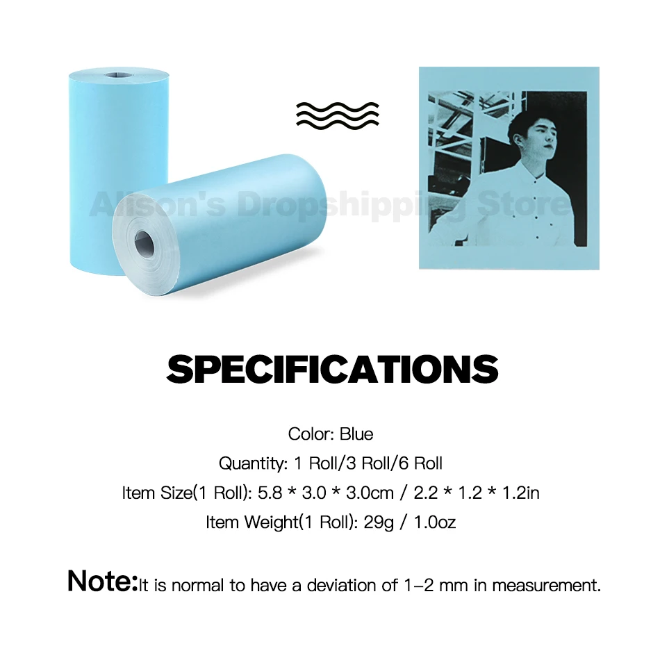 Синий цвет 57 / 58*30 мм Термальный чековый фотопринтер бумага для Мини карманного