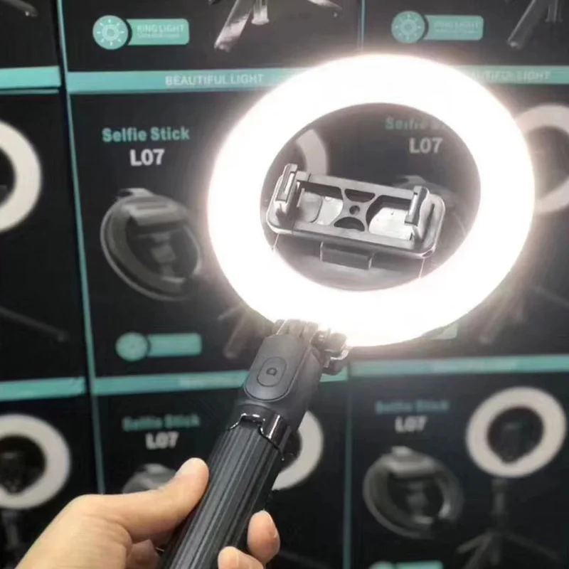 Беспроводная Bluetooth селфи палка 3 в 1 светодиодный светильник с кольцевой вспышкой