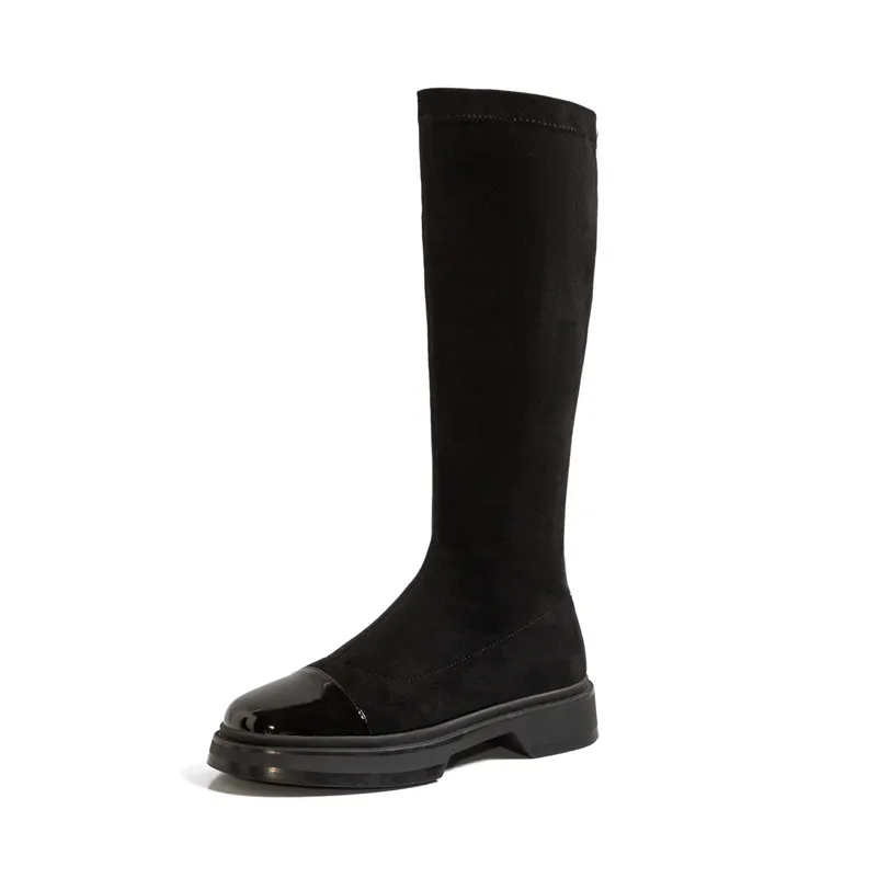 

ANNYMOLI Flat Platform Riding Boots Woman Knee High Boots Round Toe Long Boots Ladies Shoes Autumn Winter Black Large Size 33-42