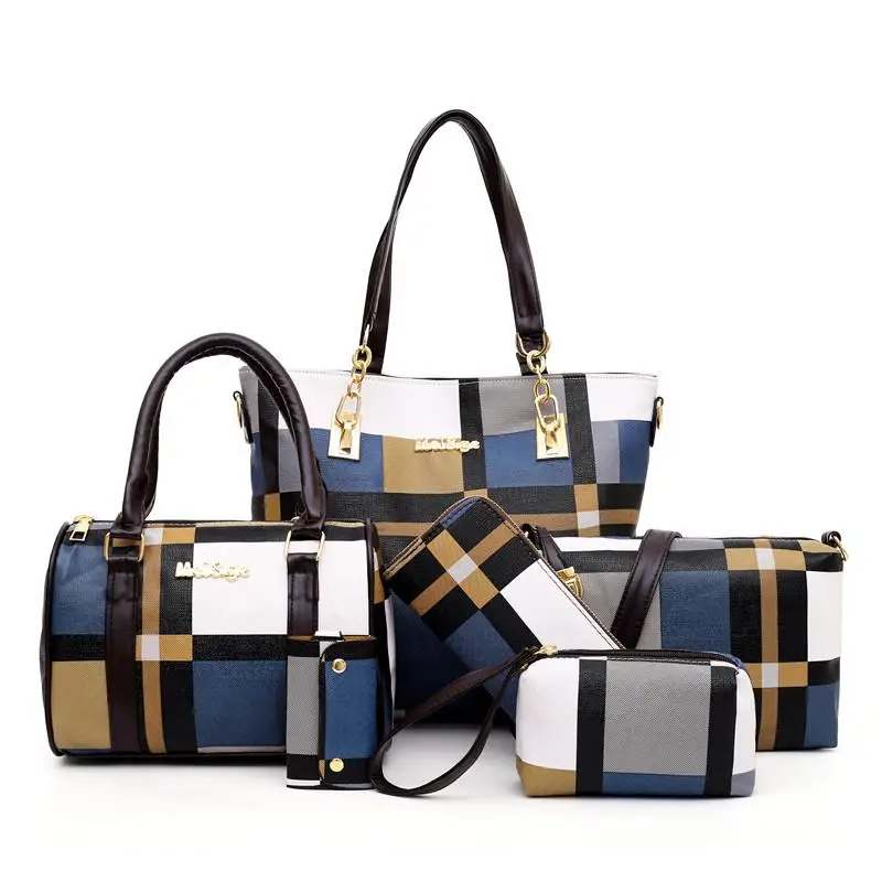 

DAHOOD Luxury Handbags 2020 New 6 PCS Set Women Plaid Colors Handbag Female Shoulder Bag Travel Shopping Ladies Crossbody Bag