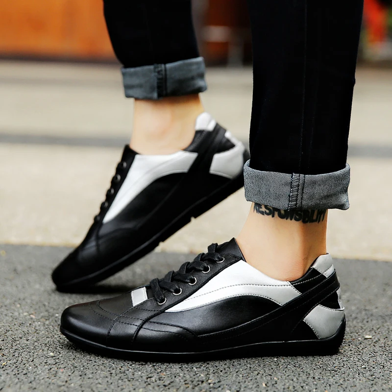 

Sanzoog Spring Autumn Fashion Genuine Leather Casual Mens Shoes Sneakers Men Shoe Sneaker Chaussure Homme Cuir Black Big Size 47