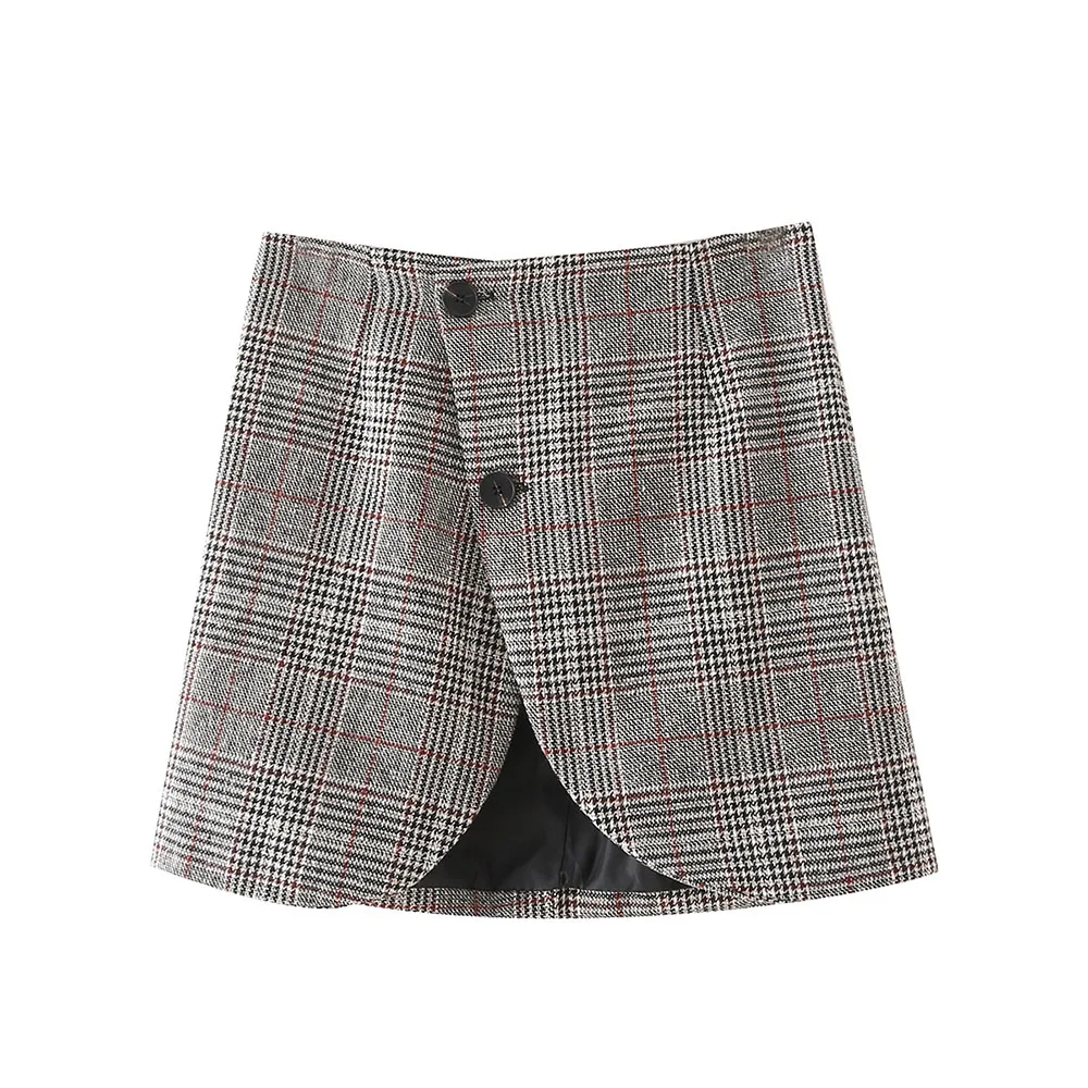 

BM UR HM ZA women's 2021 autumn new fashion and versatile casual mid-waist single-breasted back pocket checkered skirt