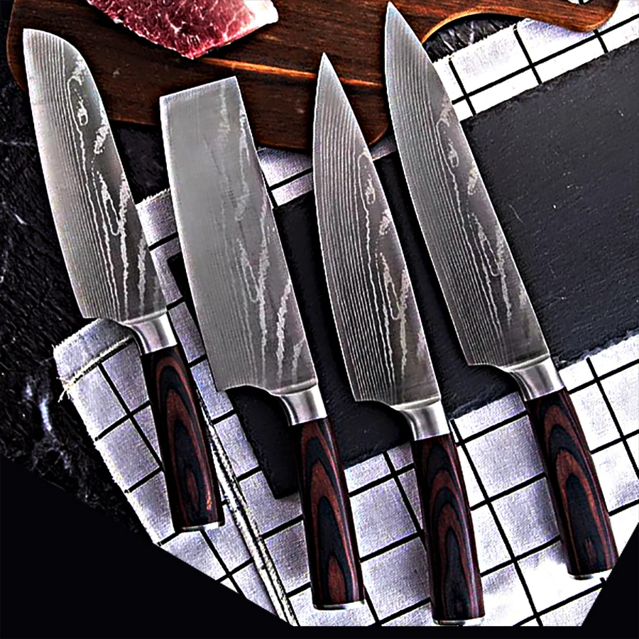 Японский лазерный кухонный нож GMT09 дамасский резак шеф повара сантоку Подарочный