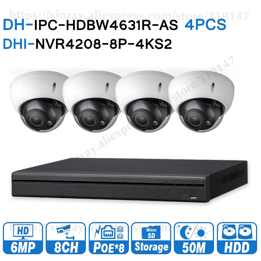 Сетевой видеорегистратор Dahua 6MP 8 + 4 видеонаблюдения Системы шт. IP Камера IPC-HDBW4631R-AS