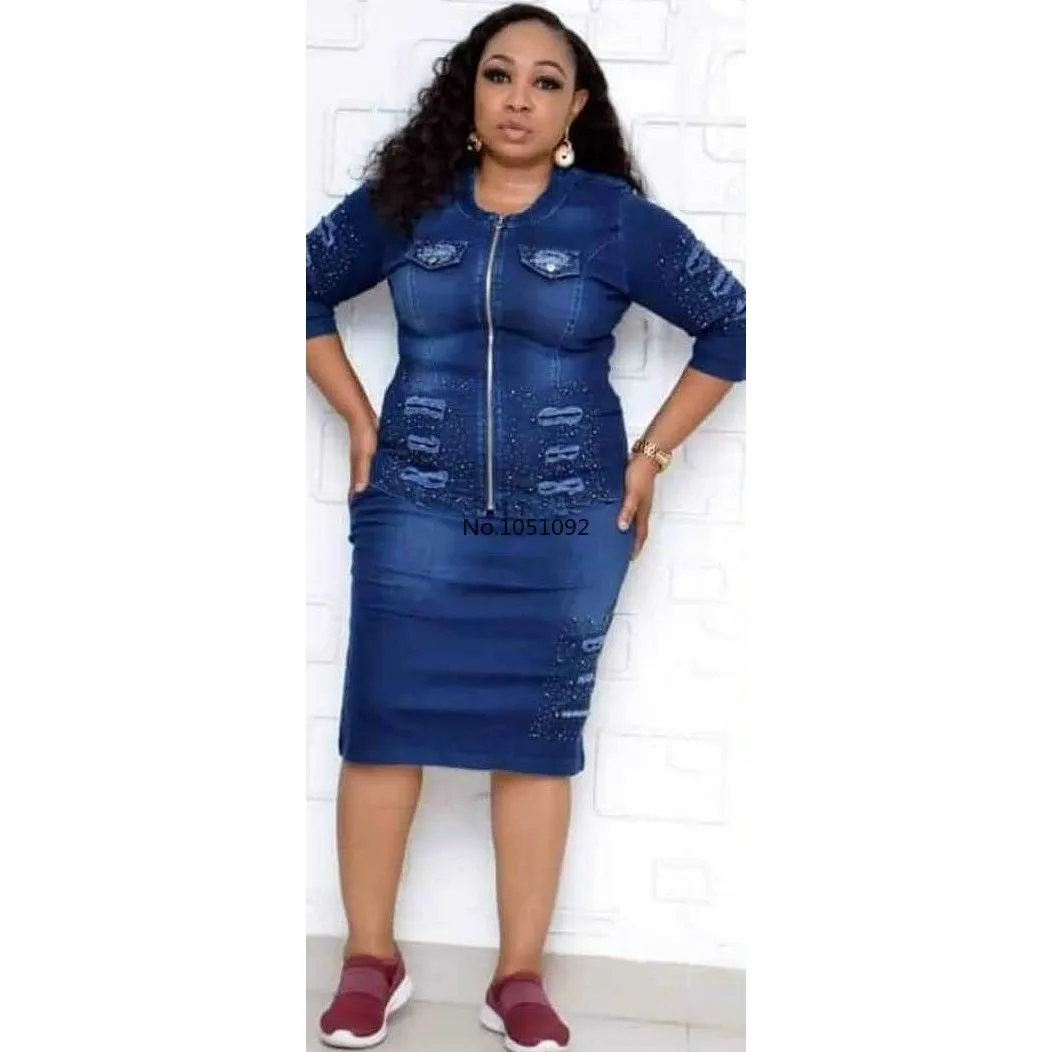 Женский осенний комплект в африканском стиле Повседневная рваная джинсовая юбка