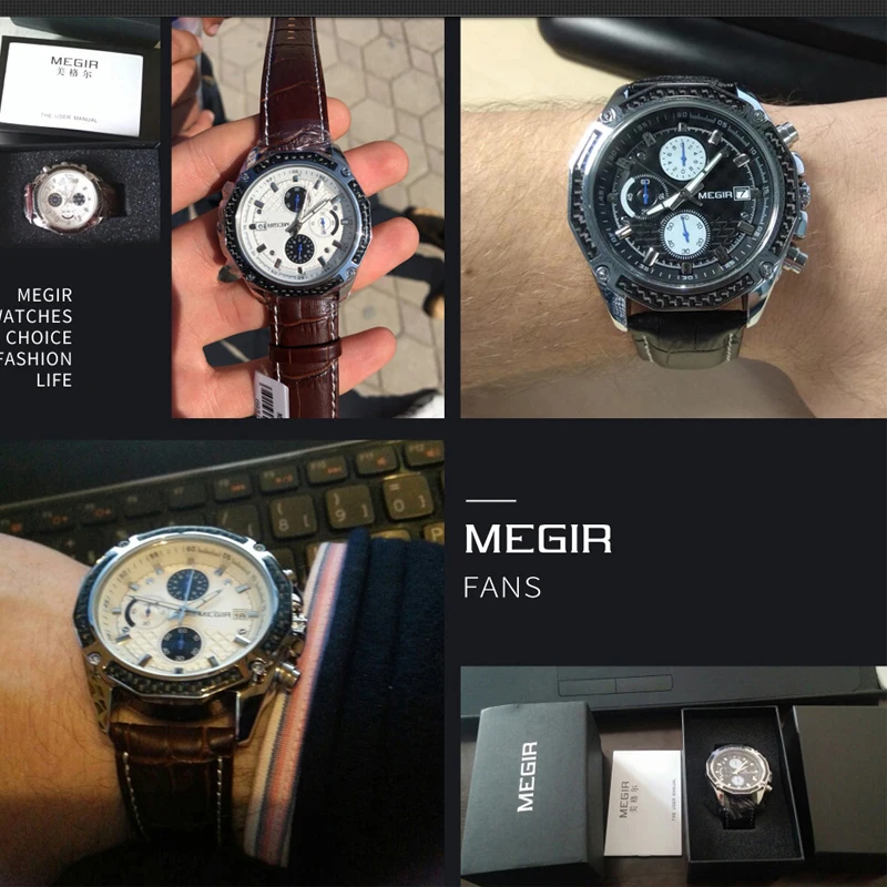 

MEGIR Band Military Mens Watches Top Brand Sports Watch Man Luminous Waterproof Leather Quartz Watch Men Clock Relogio Masculino