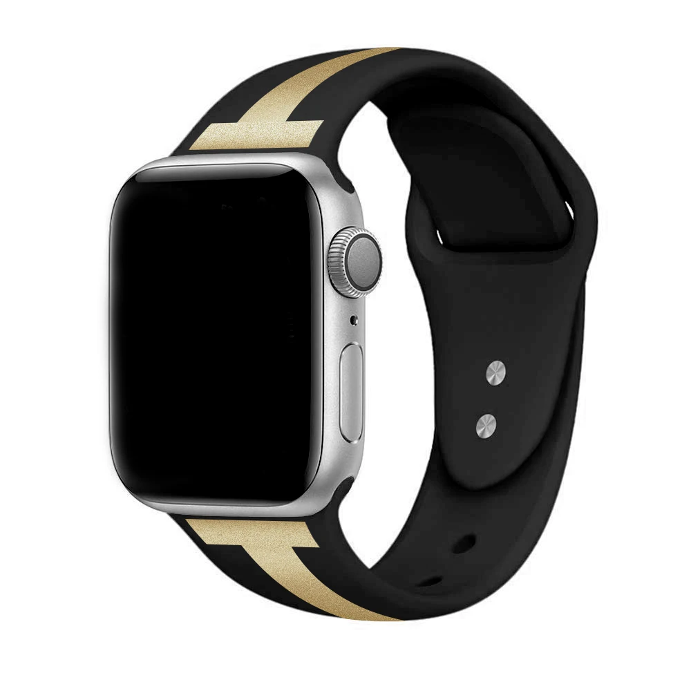 Спортивные костюмы в полоску, ремешок для наручных часов Apple Watch 5 Series 5 4/3/2 Браслет ремешок для наручных часов iWatch 38 мм/40 мм/42 мм/44 мм мягкий силиконовый сменный ремешок - Цвет ремешка: black gold