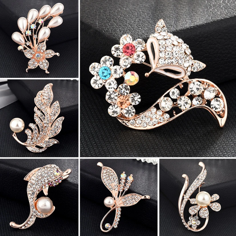 

Crystal Brooch With Rhinestones Women Sunflower Pearl Elegant Alloy Clothes Buckle Pins Jewelry Gift For Girl Brooch New Year