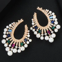 brand new luxury cubic zircon charm pearls nigerian drop dangle earring for women bridal earring aretes de mujer modernos