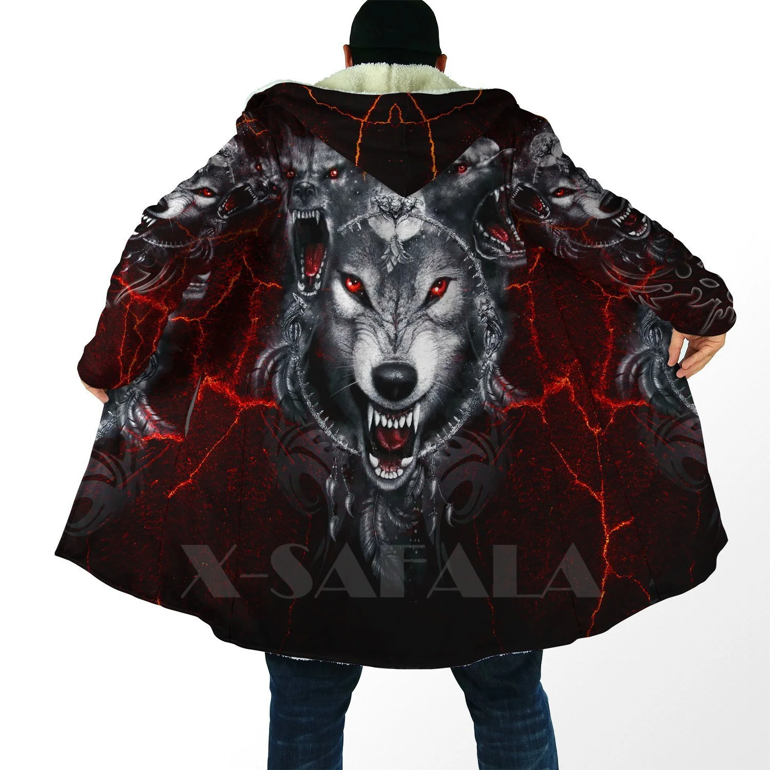 

Viking Wolf Dragon Tattoos Overcoat Coat 3D Printed Thick Warm Hooded Cloak for Men Windproof Fleece Unisex Casual-5