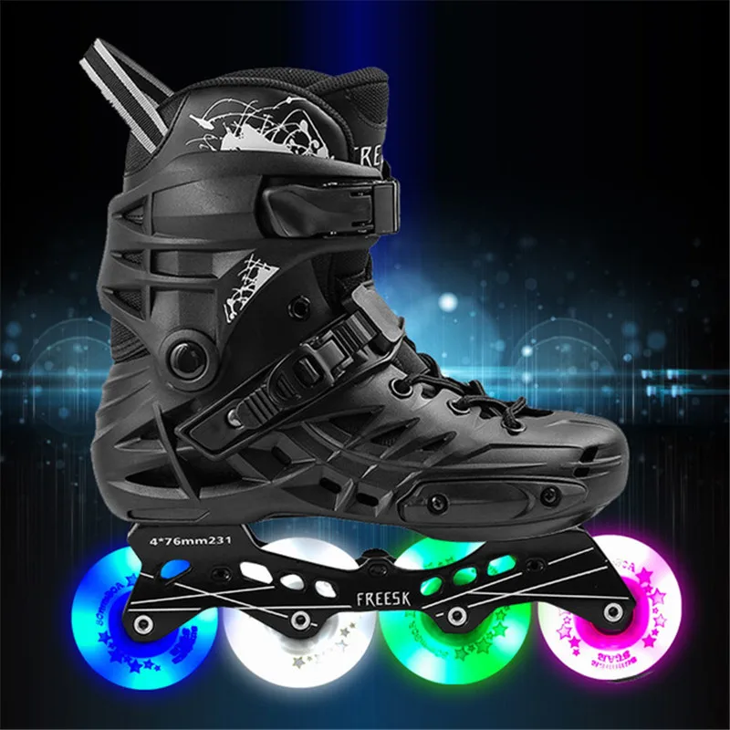 black Lighted wheels Встроенный обувь для скейтборда Хоккей ролик Сникеры на подошве с подсветкой для взрослых, обувь для роликов, скейтборда 4 колеса Flighted - Цвет: black Lighted wheels