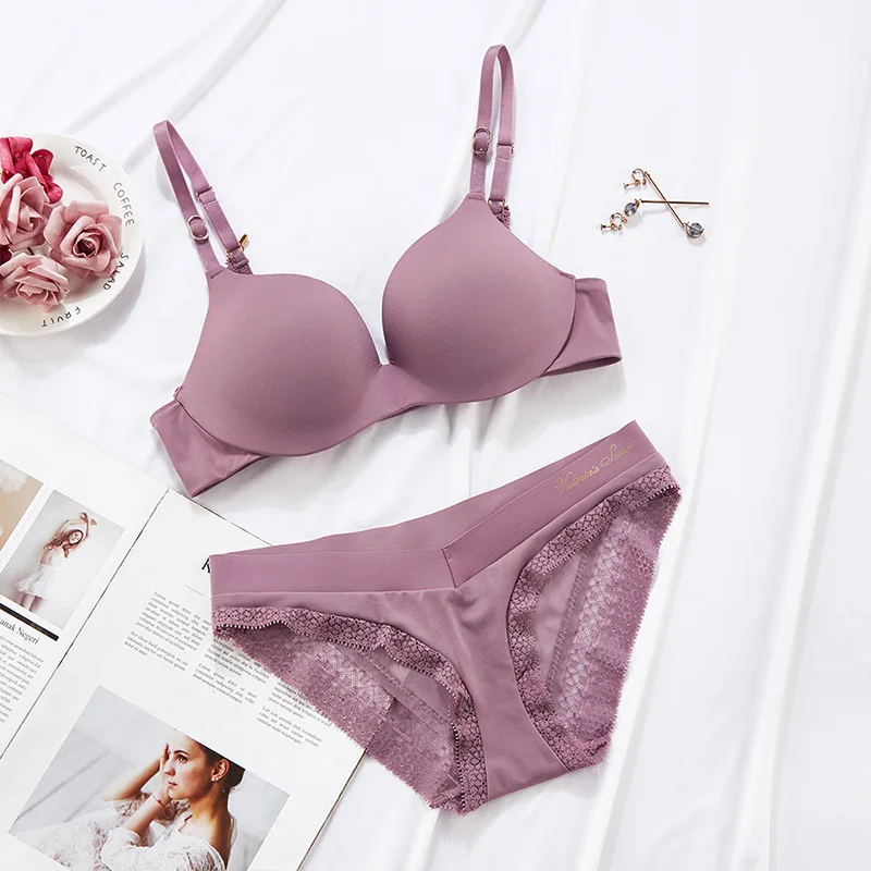 

Wriufred Push up seamless underwear women's bra set small breasts gathered anti-sagging adjustable lingerie panty sets B cup