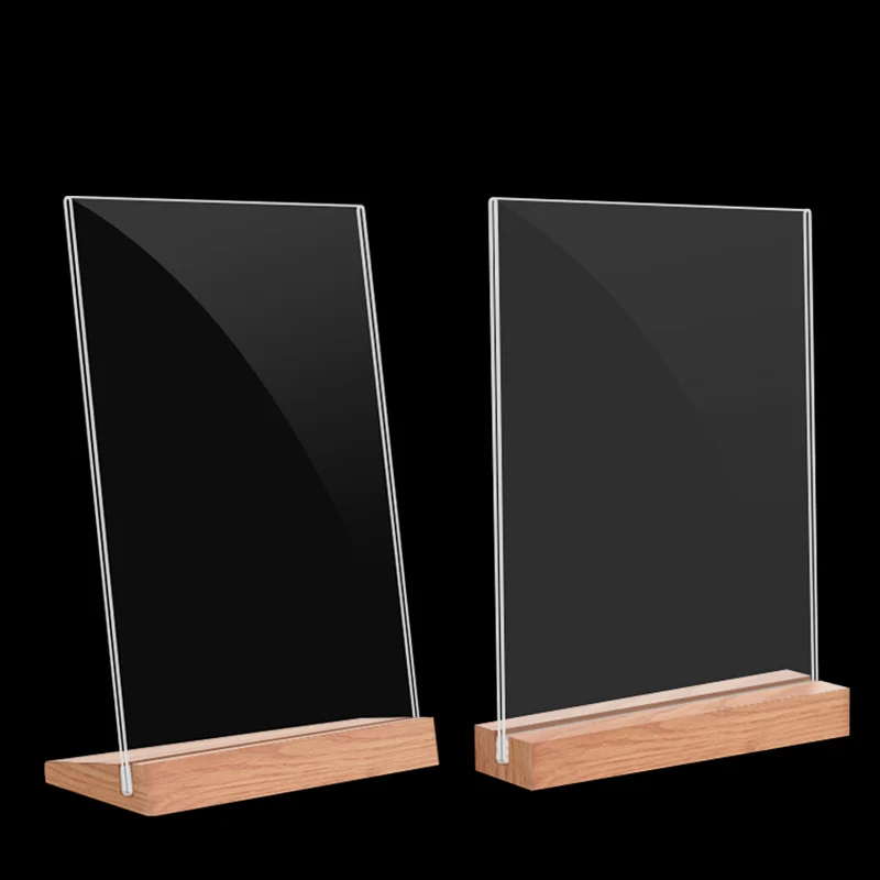 

A6 Wooden Display Acrylic A5 Menu Billboard Milk Tea Table Card Sign Double-sided Transparent Stand Price Tag