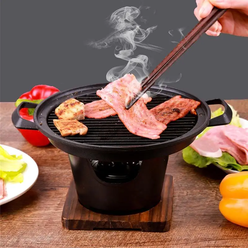 Creative Mini BBQ Grill Japanese Alcohol Stove Home Smokeless Barbecue Grill Wooden Frame Cooking Oven Korean Bbq Meat Tools