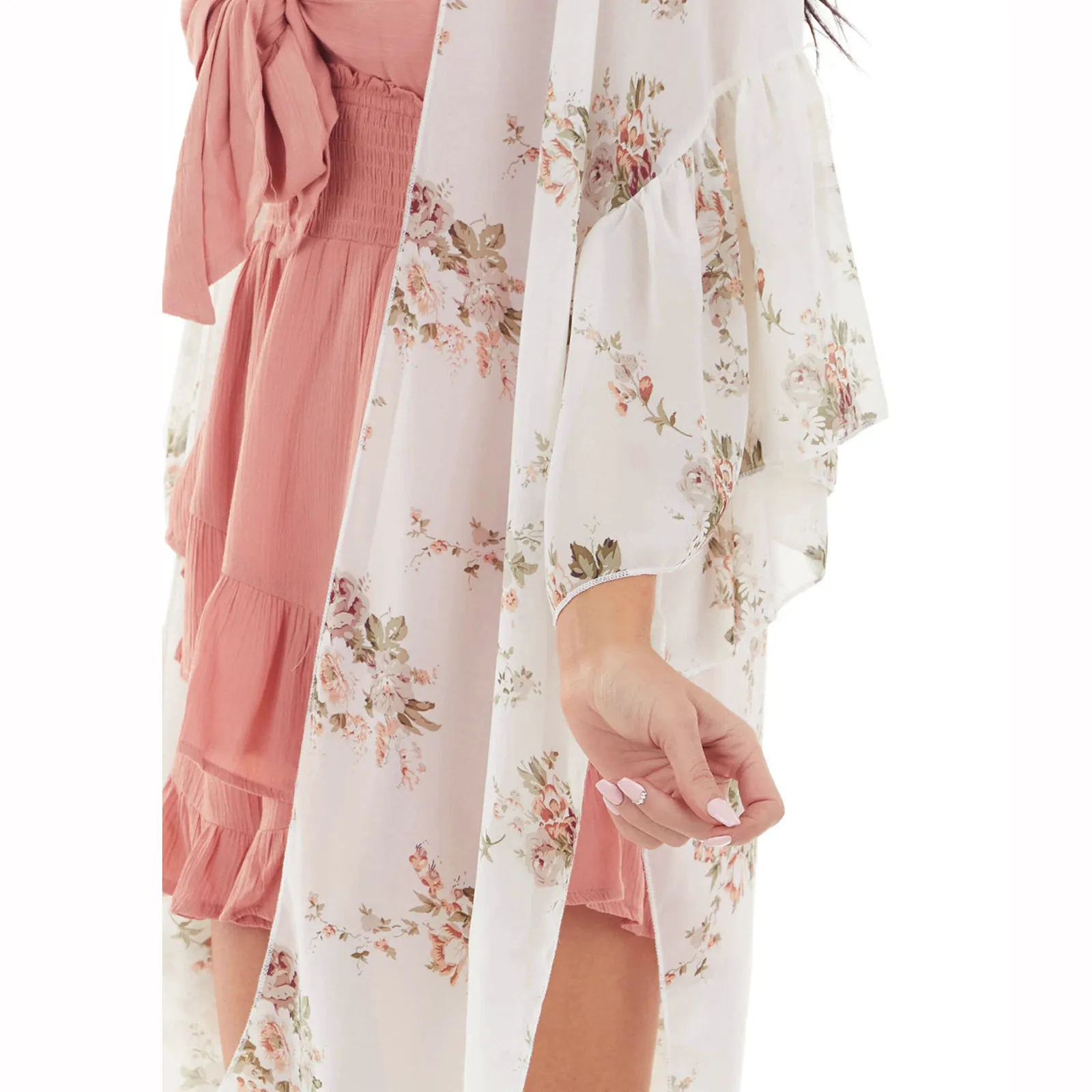 Женский шифоновый кардиган-кимоно с расклешенными рукавами и принтом | Женская