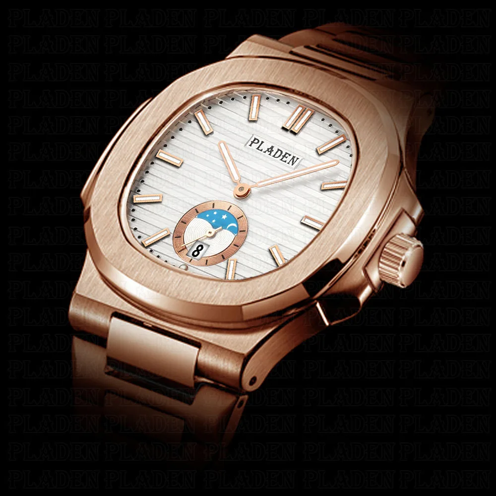 

Часы мужские PLADEN, водонепроницаемые, ударопрочные, из розового золота 18 К, со светящимися стрелками, из нержавеющей стали, # PL1010