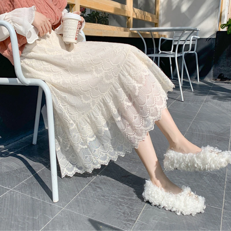 

Lace skirt 2020 spring and summer new temperament solid color wild hollow fashion skirt vestidos de fiesta ropa mujer