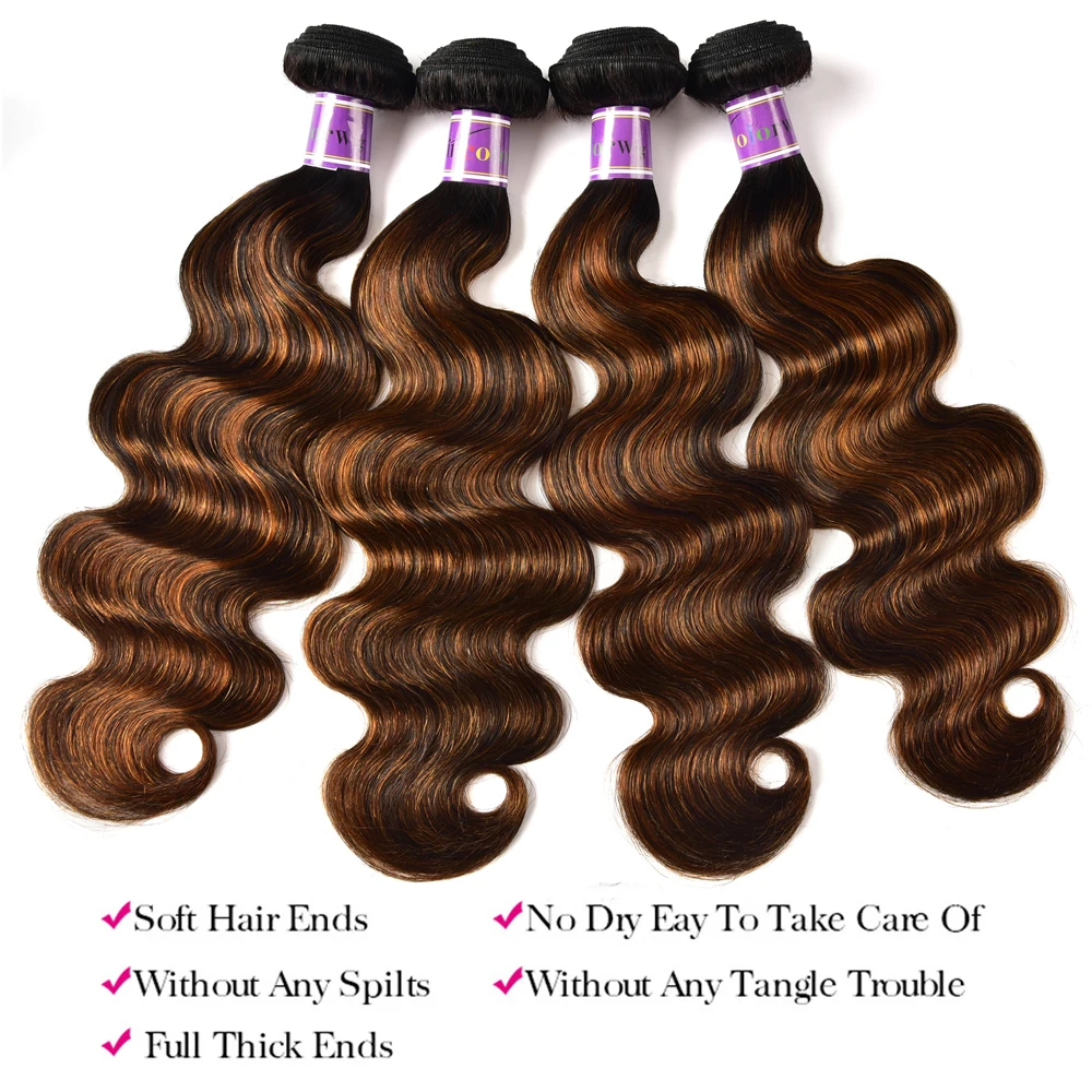 Julia Hair FB30 Highlight Human Brazilian Weave Bundles 1/3 Deals Body Wave 100% Virgin |