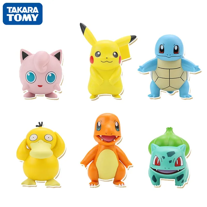 

6PCS/Set Pokemon Pikachu Figures Dolls Kawaii TAKARA TOMY Pokémon Charmander/Squirtle/Psyduck Cartoon Anime Model Kids Toy Gift