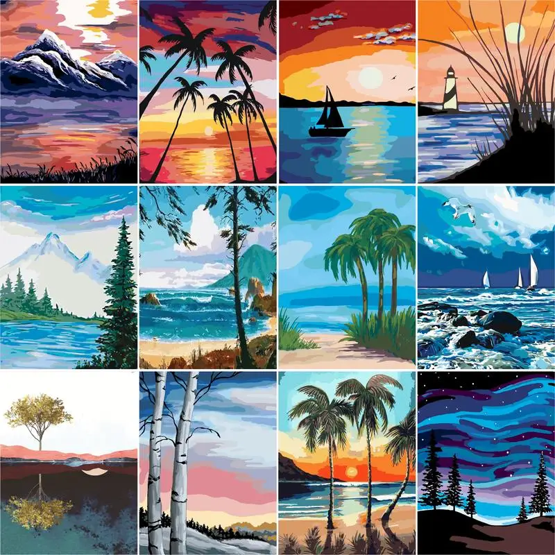 

RUOPOTY 60x75cm DIY Painting By Numbers Tree Acrylic Paint By numbers HandPainted Oil Painting Landscape Unique Gift Home Decor