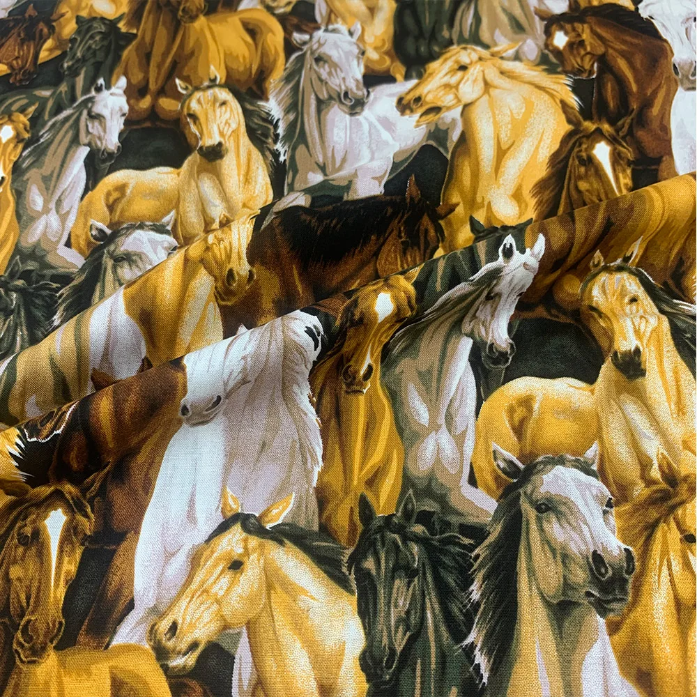 110x50 см Ткань из 100% хлопка с изображением коричневой лошади, цифровая печать, ткань для шитья, квилтинга, лоскутного шитья, рукоделия, материал для рукоделия