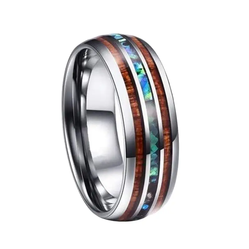 8 мм Гавайская древесина КоА Abalone оболочки карбида вольфрама Кольца классическое