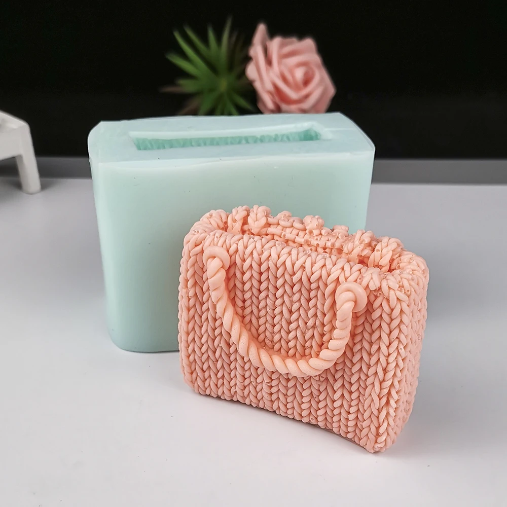 

QT0323 0PRZY Knitted Woolen Bag Molds Knitting Wool Bags Mold Soap Molds Handmade Mould Silicone Fondant Soap Candle Mould