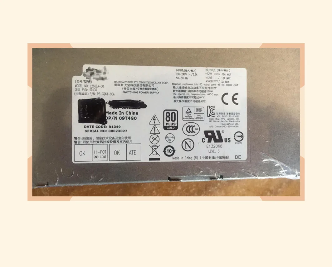 

GZ855 Original PSU For Dell AIO XPS 2710 2720 260W Power Supply L260EA-00 PS-3261-9DA 9T4G0 D260EA-00 JG2C5