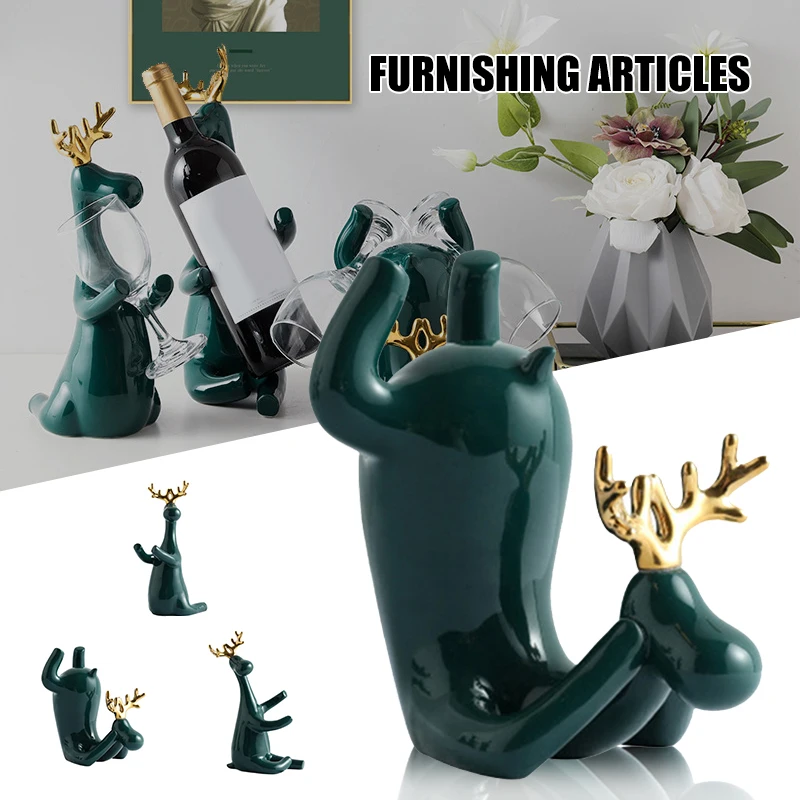 

Wine Rack Statue Elk Bottle Holder Stand Simple and Creatives Ceramics Craft for Home Living Room Bar DC156