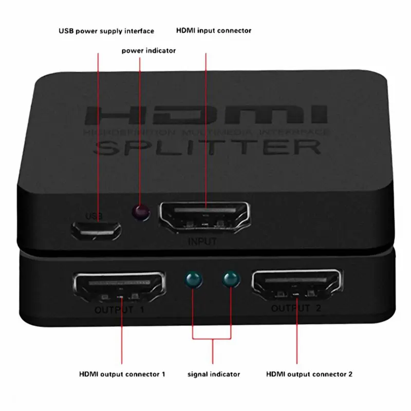 HDMI сплиттер 1x2 1 вход 2 выхода усилитель коммутатор коробка концентратор