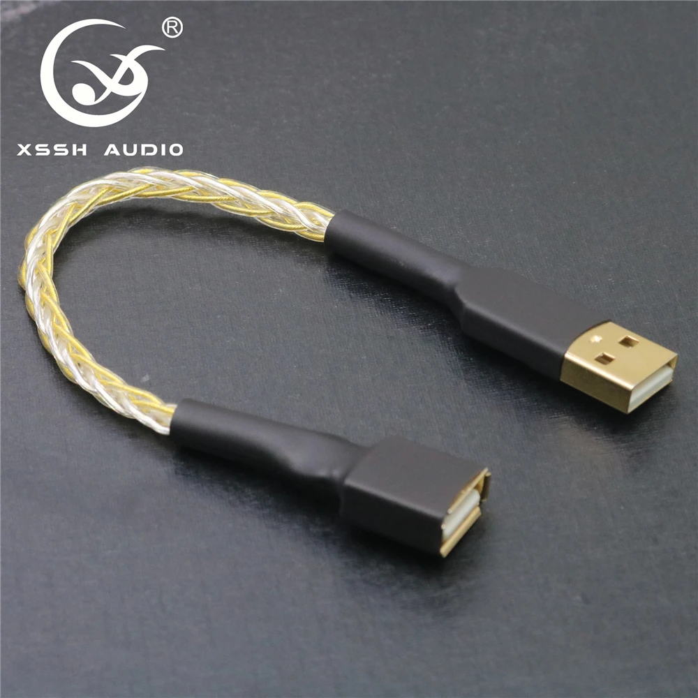 XSSH DIY OEM ODM 3.8MM Pure Copper Silver Gold Plated OFC USB A Male to USB A Female Audio Cable Cord Wire for Laptop PC DAC