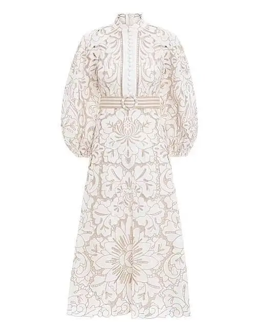 Getвесеннее женское платье с рукавами фонариками и стоячим воротником кружевные