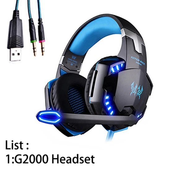 BLUE G2000 KOTION каждый шлем светодиодный свет Игровые наушники с микрофоном для компьютера стерео гарнитура ПК и игровая мышь мыши колодки - Цвет: BLUE G2000