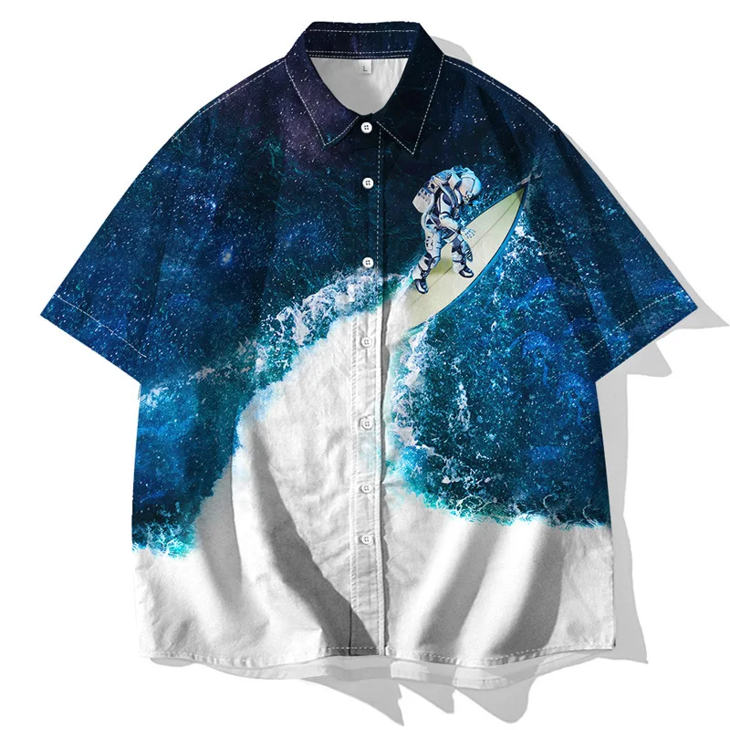 

2021 Summer New Men's Beach 3D digital Print Shirt Casual Short-Sleeved Loose Shirts Streetwear Button Turn-Down Neck Male Shirt