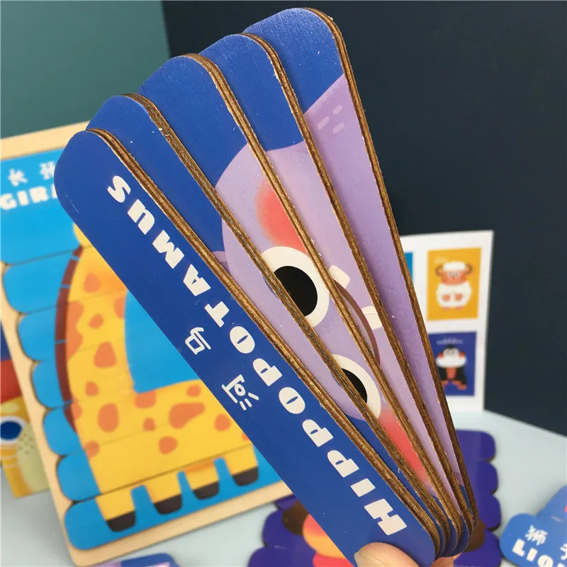 

Kid Brain Wooden Toy Double-sided 3D Strip Animal Puzzle Telling Stories Stacking Jigsaw Montessori Educational Toy for Children