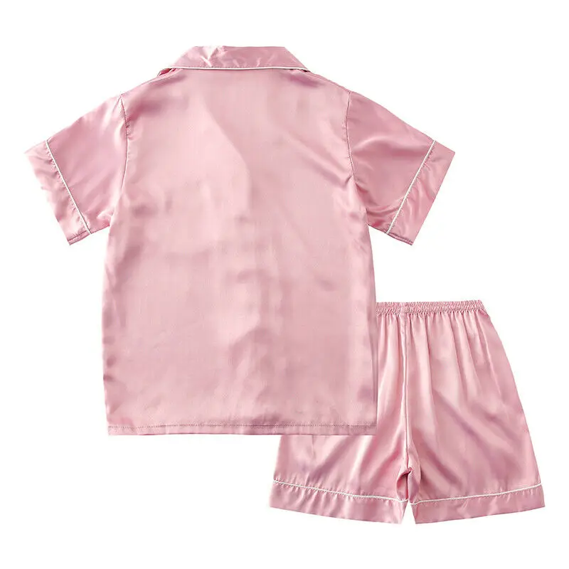 

Kids Silk Pajamas Set Flower Girl Children Pajamas Suit Sleepwear Satin Girls Kid Short Sleeve Pyjamas Set