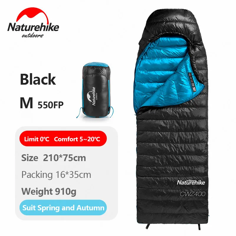 M-Black-550FP Naturehike спальный мешок открытый зимний теплый кемпинг конверт Тип белый гусиный пух одного человека спальные мешки NH18C400-D - Цвет: M-Black-550FP