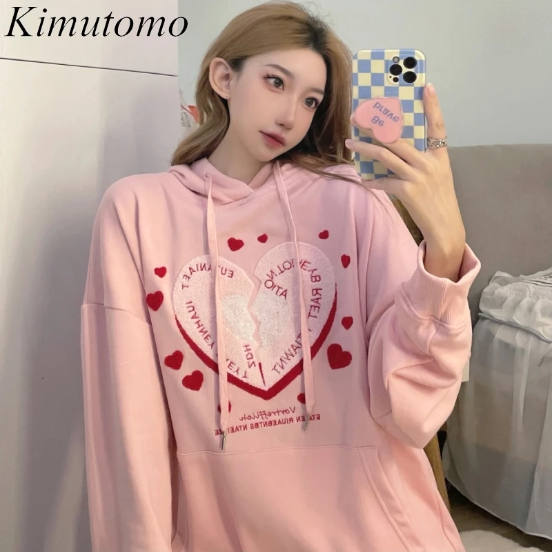 

Kimutomo весенне-осенний корейский 2021 женский милый пуловер с капюшоном и буквенным принтом с длинными рукавами Свободный Тонкий Универсальны...