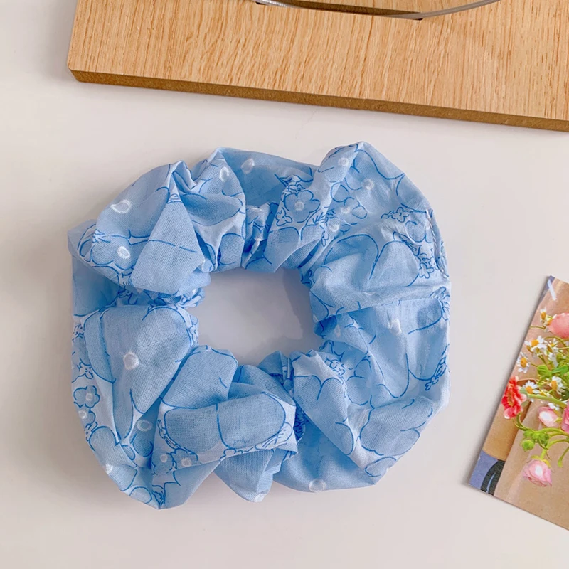 

Korean Printing Fruit Flowers Mesh Scrunchies Women Romantic Pink Hair Rope Transparent Tulle Organza Hair Tie Hair Accessories