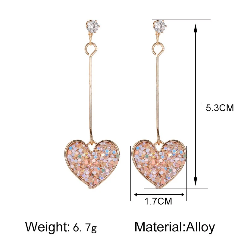 

60pcs/ lote VOVT Brand South Korea small pure and fresh pink tender sequins love long earrings female chinese fashion wholesale