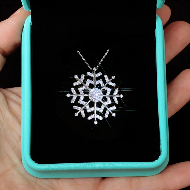 Dazzling Snowflake Design Full of Cubic Zirconia Pendant Necklace for Women Jewelry Anniversary Gift Christmas Presents 8