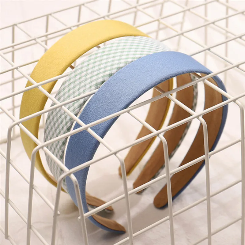 Повязка для волос женская однотонная в клетку корейский стиль ретро с широкими