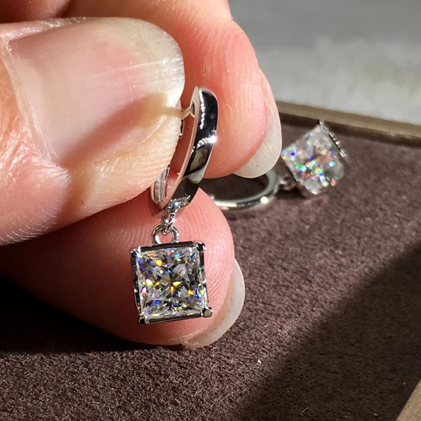 

Luxury Female Small Square diamond Hoop Earrings Fashion 925 Silver Rose Gold Wedding Jewelry Double Stone Earrings For Women