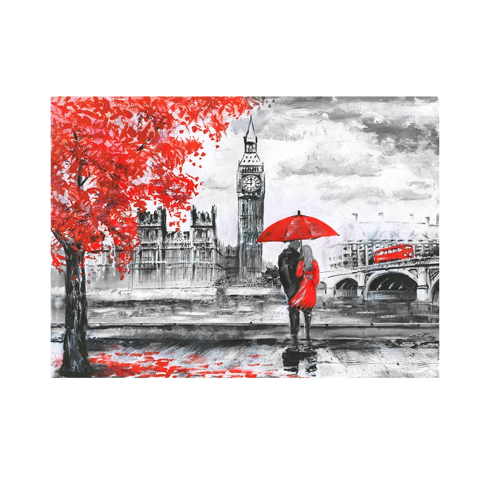 Улица из масляной живописи большой размер вид реки и автобуса на мосту картина