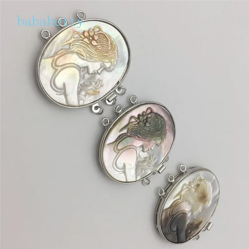 

Genuine 3 Rows 7-8MM Freshwater pearl Necklace Cameo Clasp