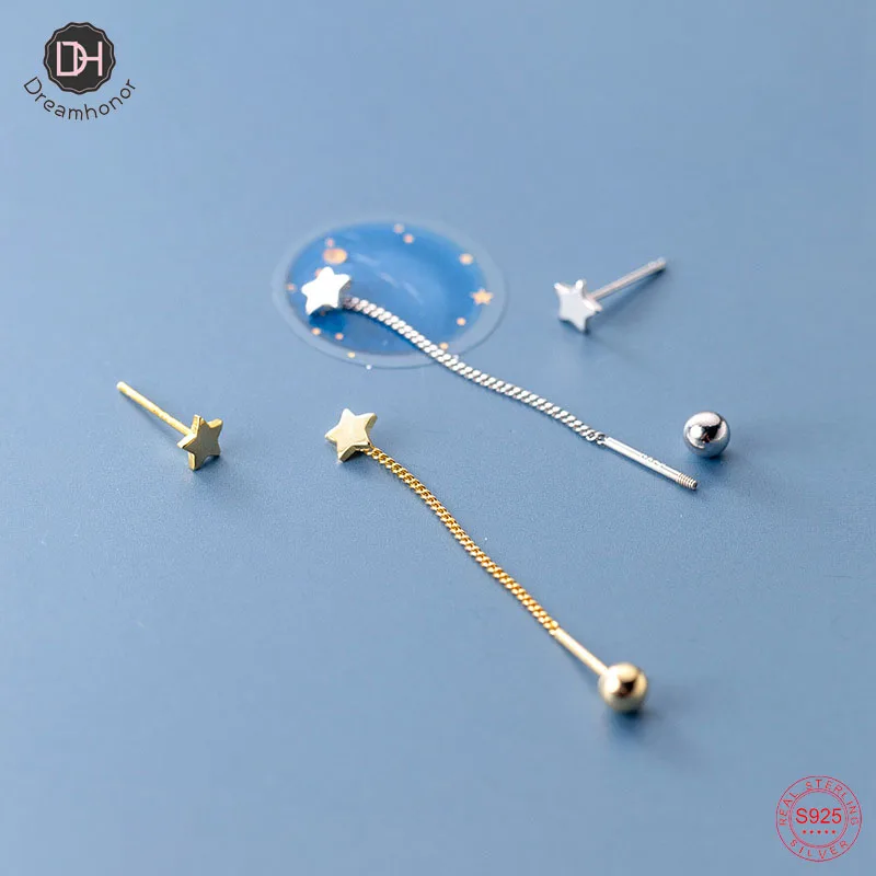 

Dreamhonor Drop Shipping 925 Sterling Silver Long Chain Star Ball Stud Earrings For Women Birthday Gifts SMT117