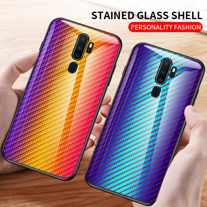 KEYSION Tempered Glass Case for OPPO A9 2020 Carbon fiber Silicone Phone Back Cover A5 A11X | Мобильные телефоны и
