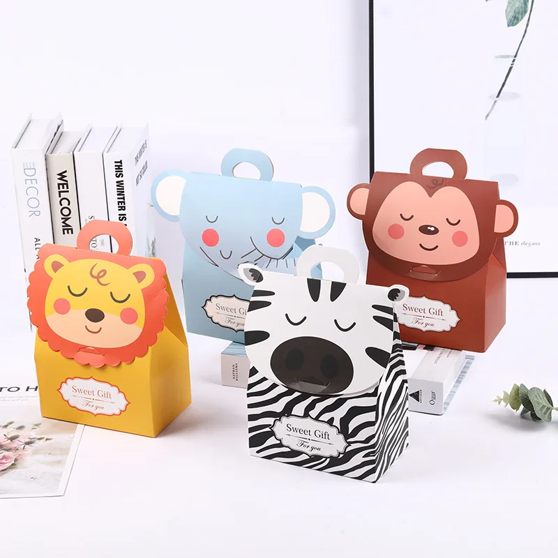 

5pcs Animals Bags Treat Kids or Guests Dragee Gift Bag with Handle Jungle Safari Box Candy Packing Birthday Party Favors Decor