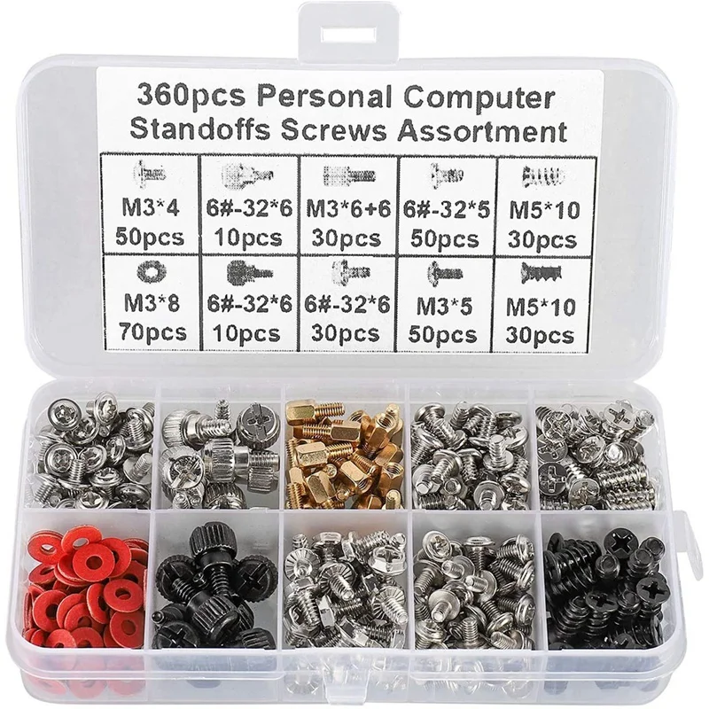 

360PCS Personal Computer Screw,Pc Case Screws,Motherboard Standoffs for Hard Drive Pc Case Motherboard Fan Power Graphic Retail